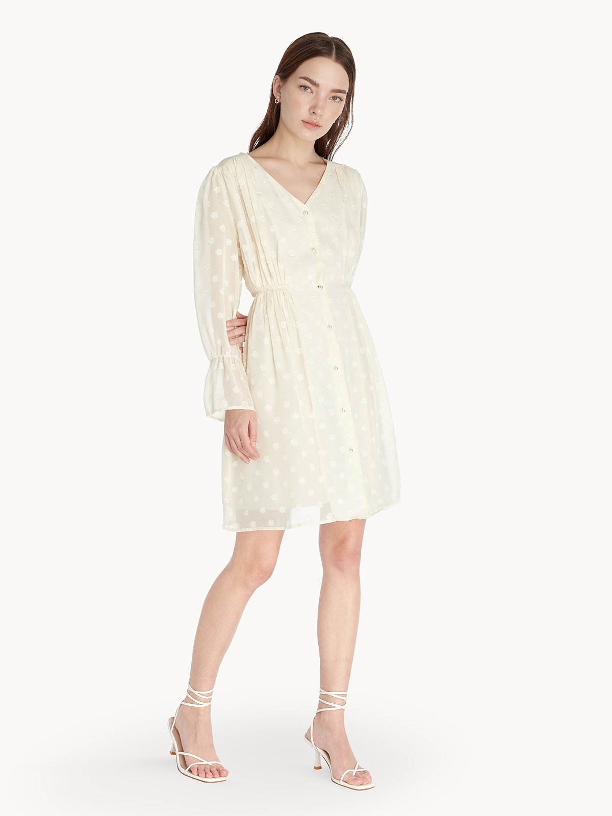 Sheer button deals down dress