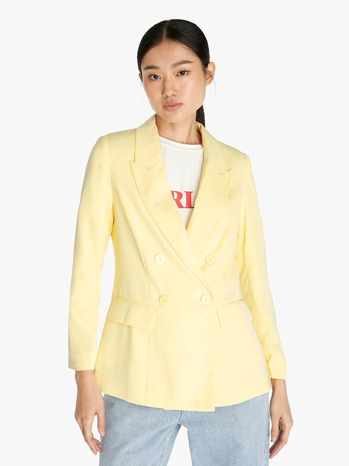 Double Breasted Blazer Yellow Pomelo Fashion