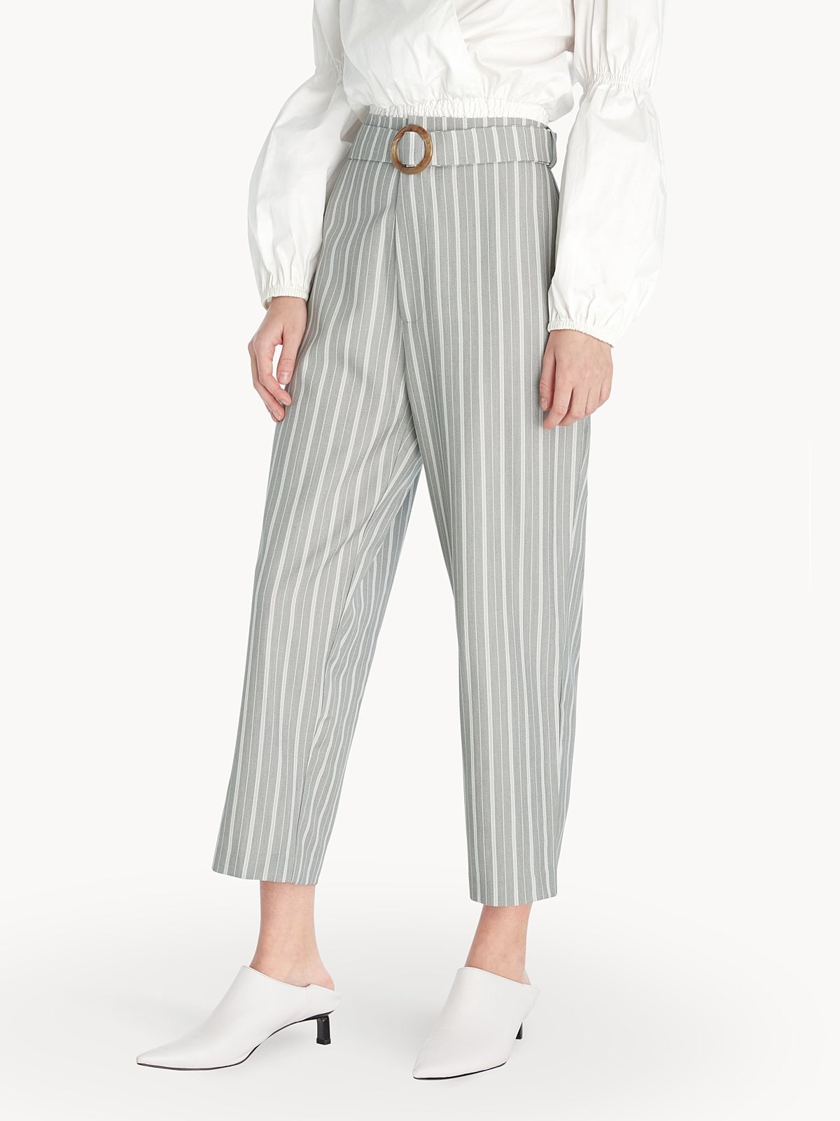 Grey and white striped trousers discount