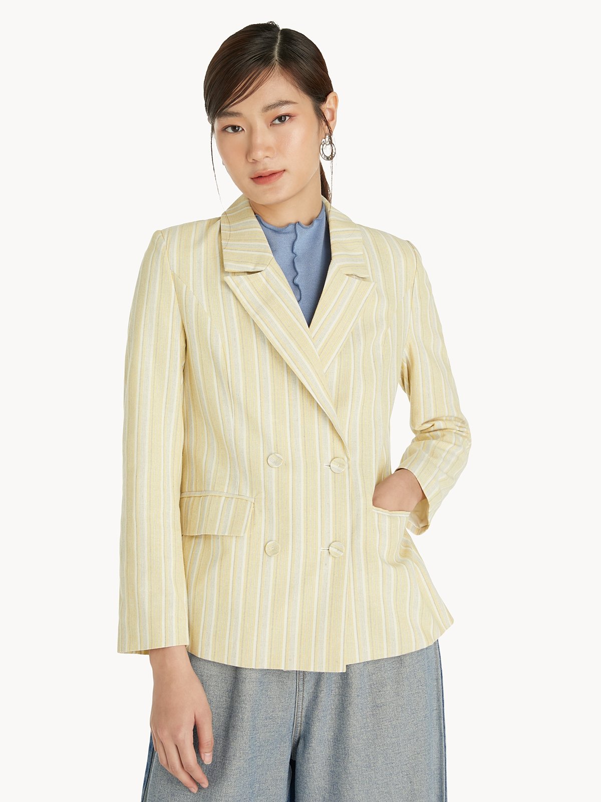 Uneven Stripes Blazer Yellow Pomelo Fashion