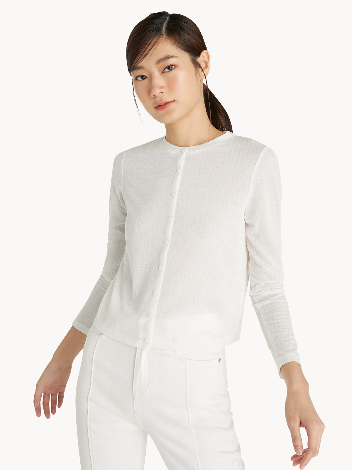 Button Up Long Sleeve Top White