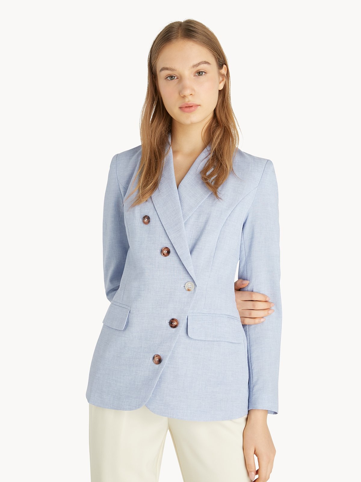 Asymmetric Button Up Blazer - Blue - Pomelo Fashion