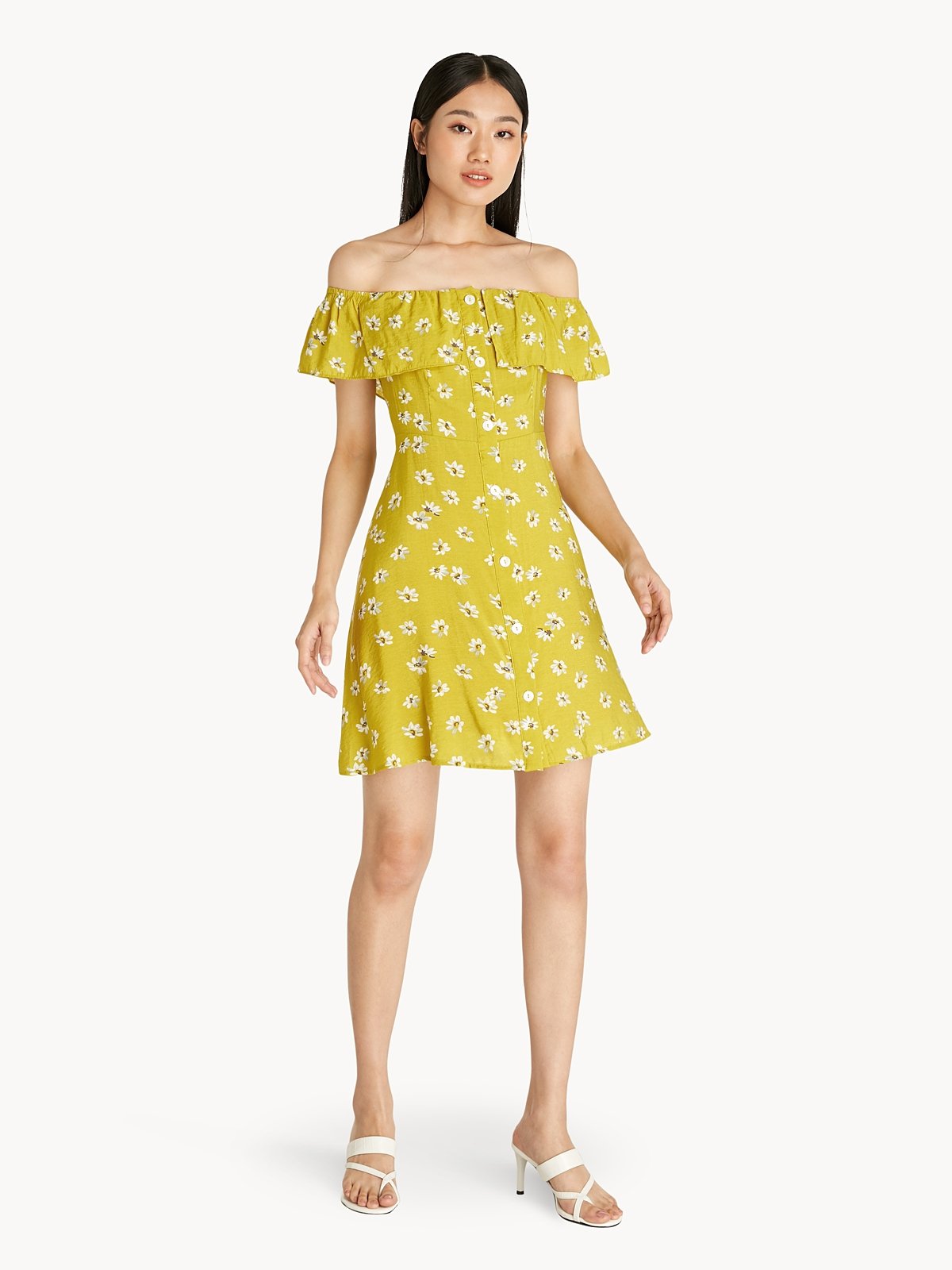 Yellow floral button up dress hot sale