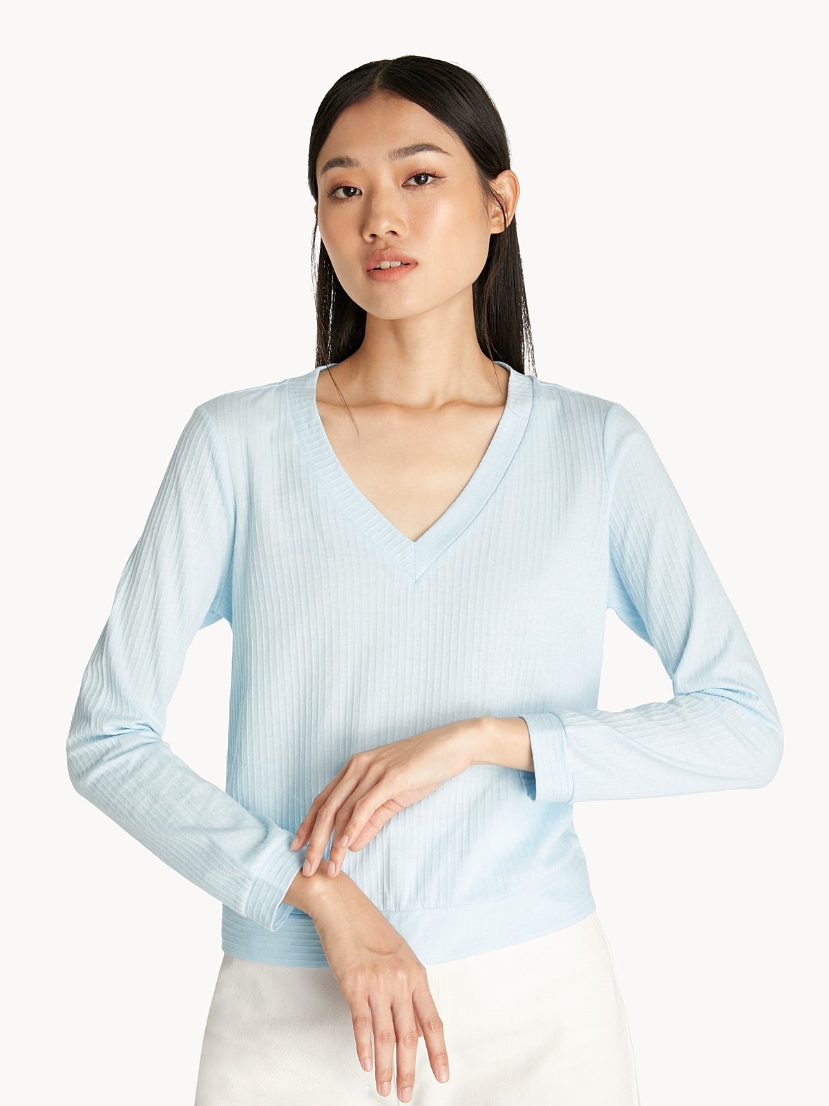 V Neck Sweater Light Blue Pomelo Fashion