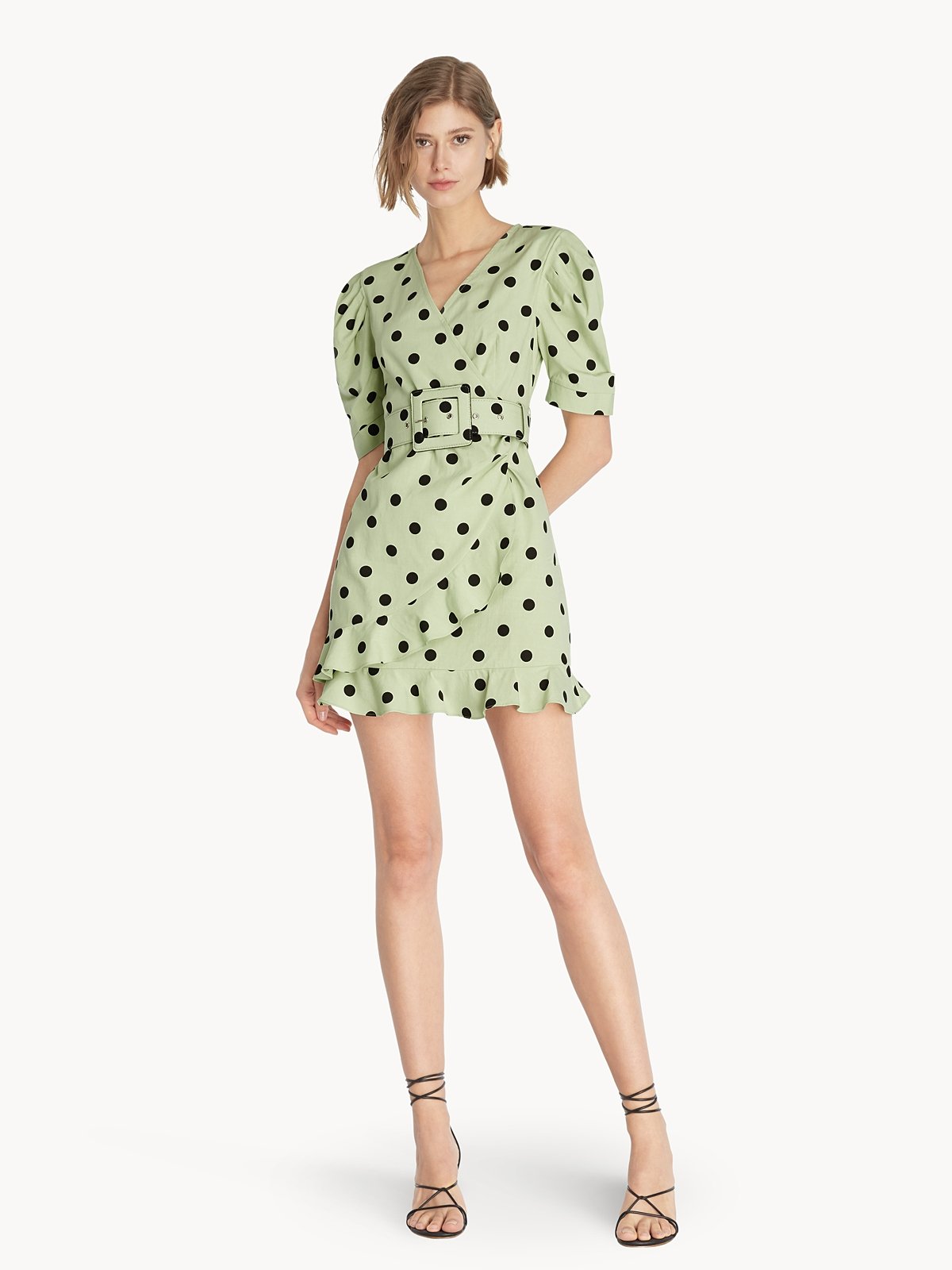 Dotted Surplice Belt Dress Green
