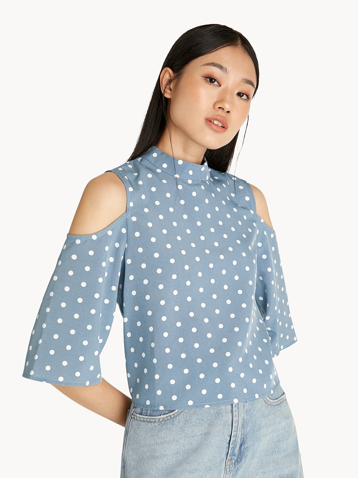 Cold shoulder polka dot sale top