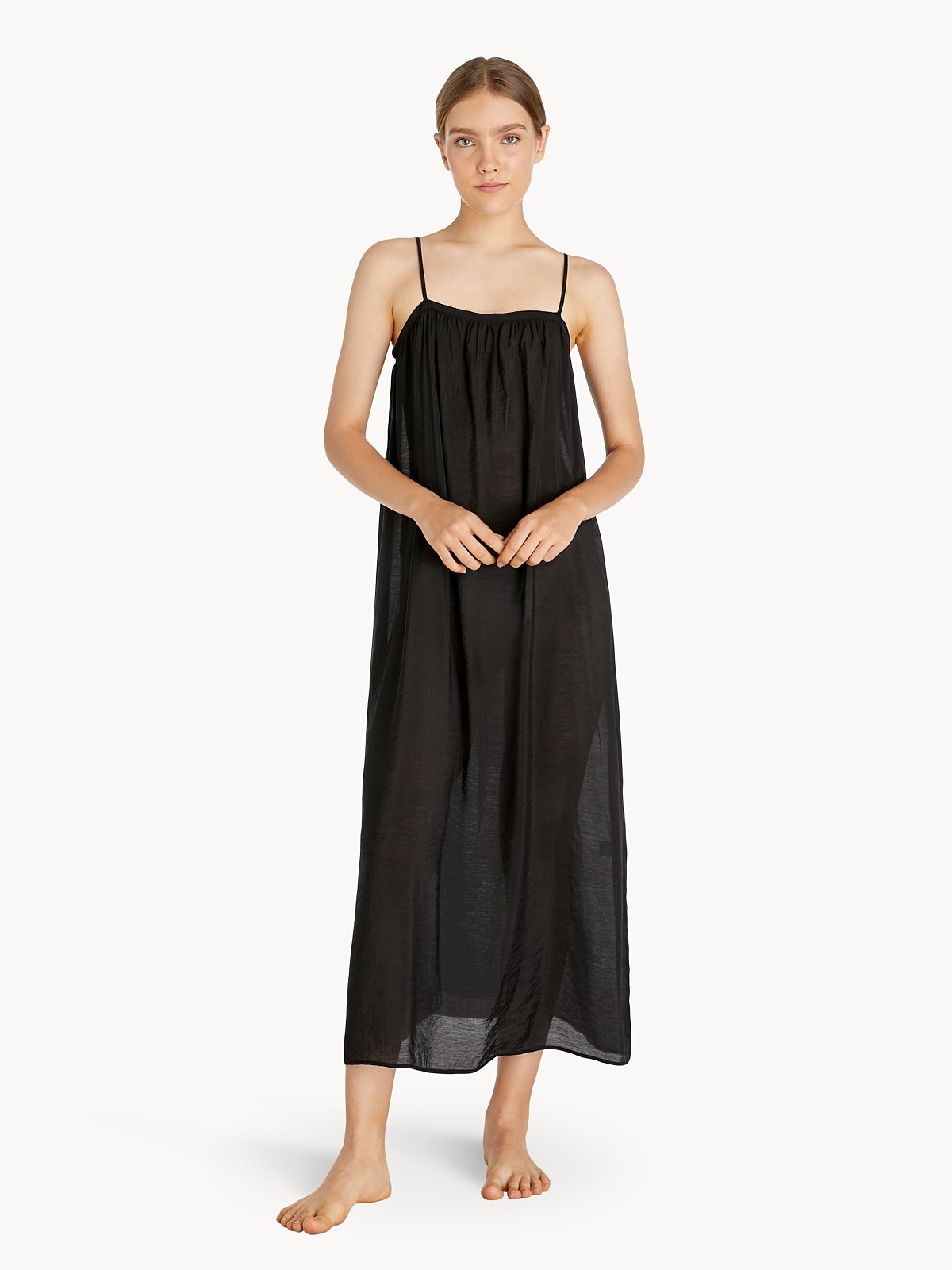 Loose Flowy Slip Dress Black Pomelo Fashion