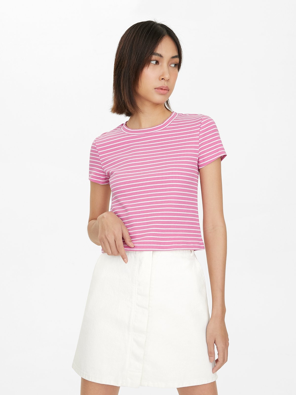 MINI STRIPE RIB LOGO ONE PIECE - SHELL PINK