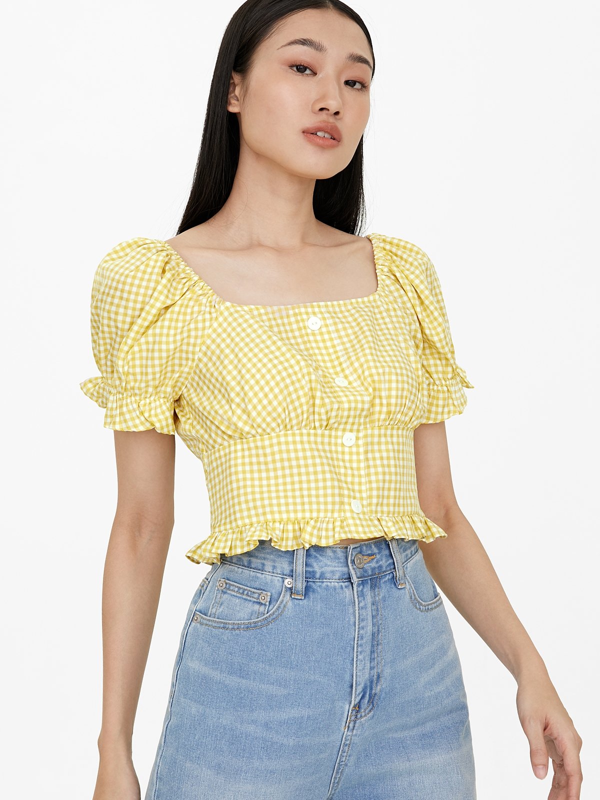 Yellow gingham crop top store