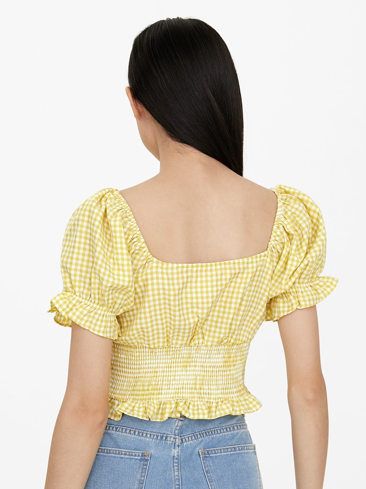 Yellow gingham crop top top