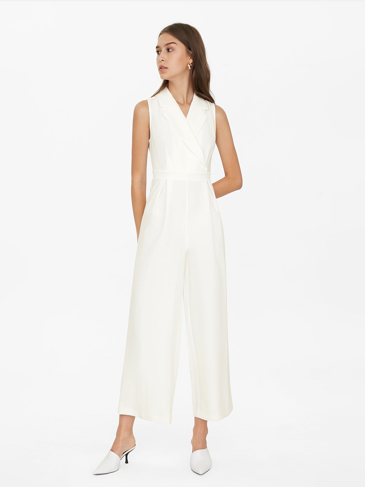 White pleated jumpsuit best sale