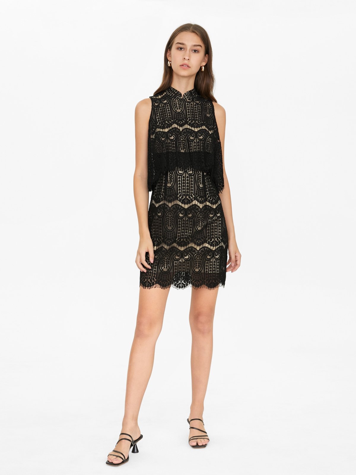 Black lace 2025 mock neck dress