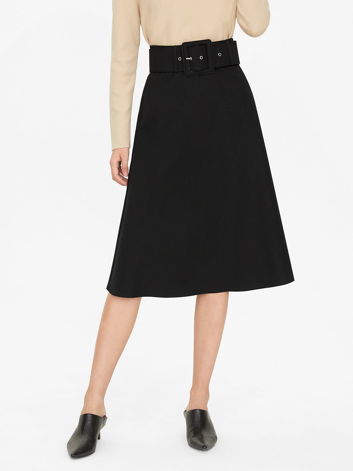 High waisted deals black flare skirt