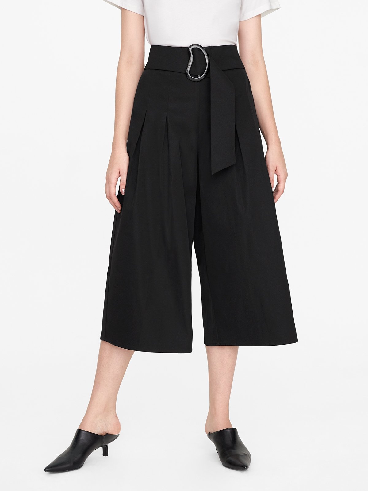 Front Pleated Culottes Black Pomelo Fashion