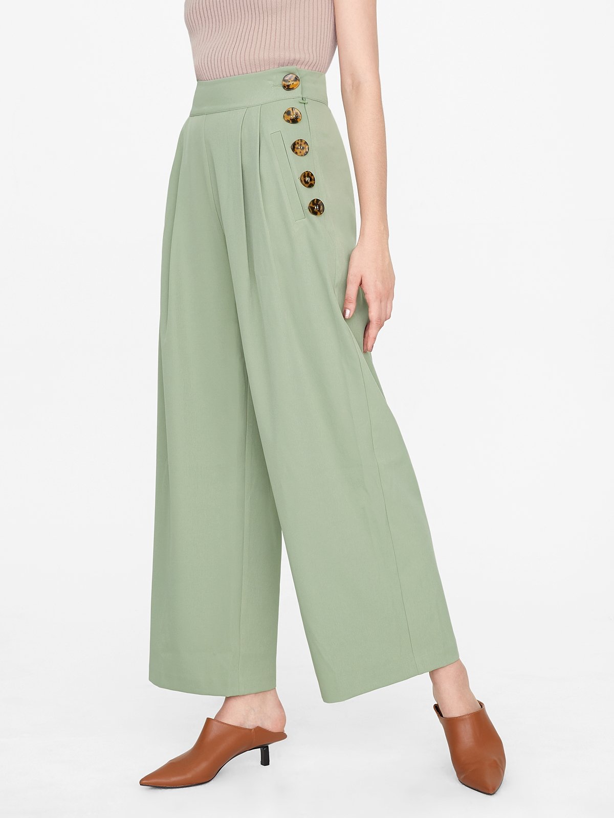 Button wide leg pants clearance