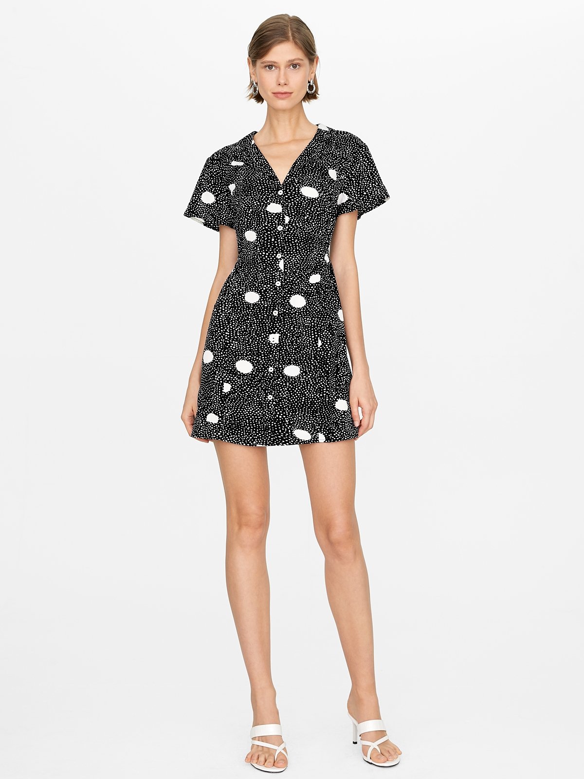 Mini Button Up Polka Dot Dress Black Pomelo Fashion