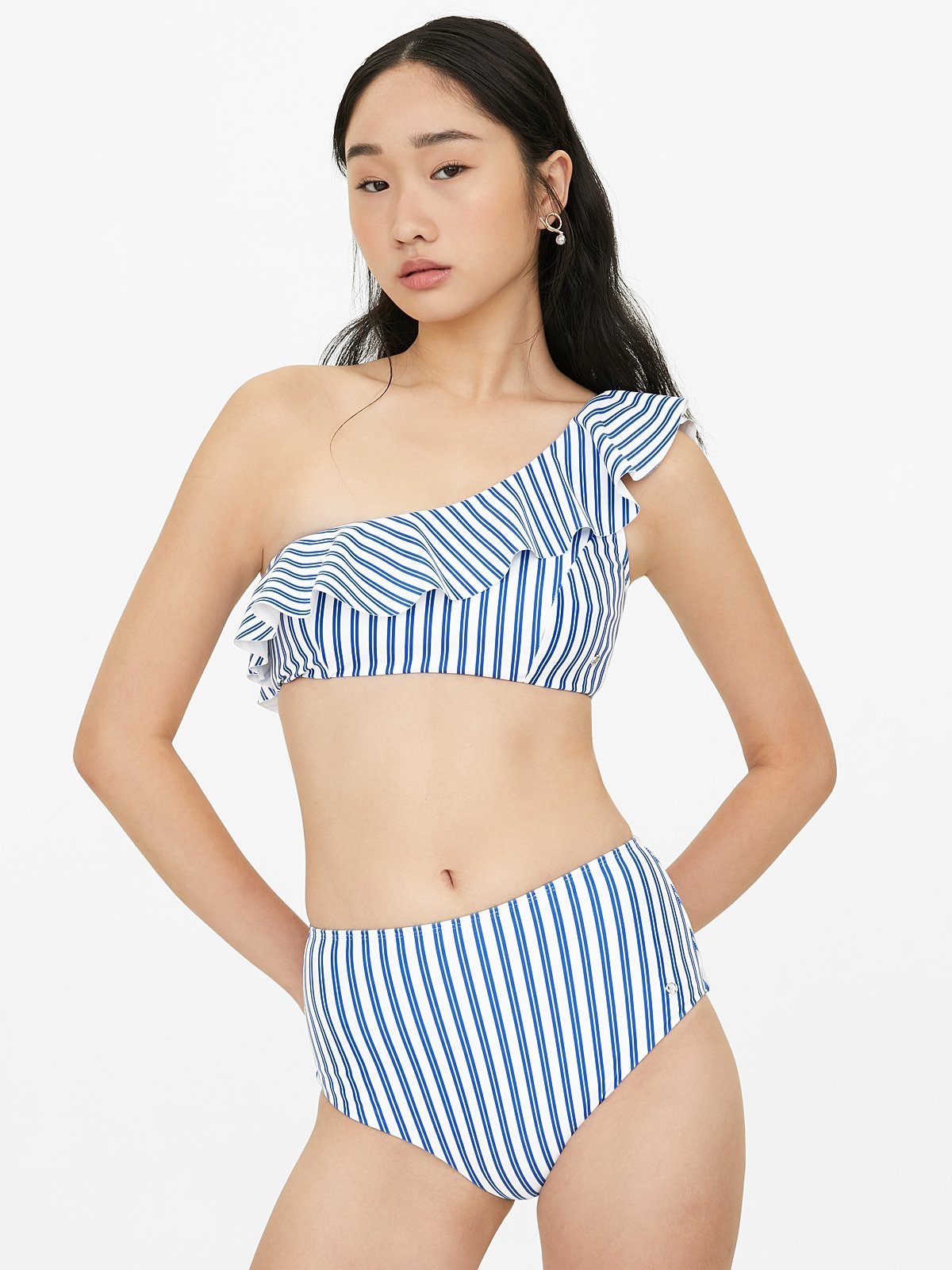 Blue striped high waisted bikini new arrivals