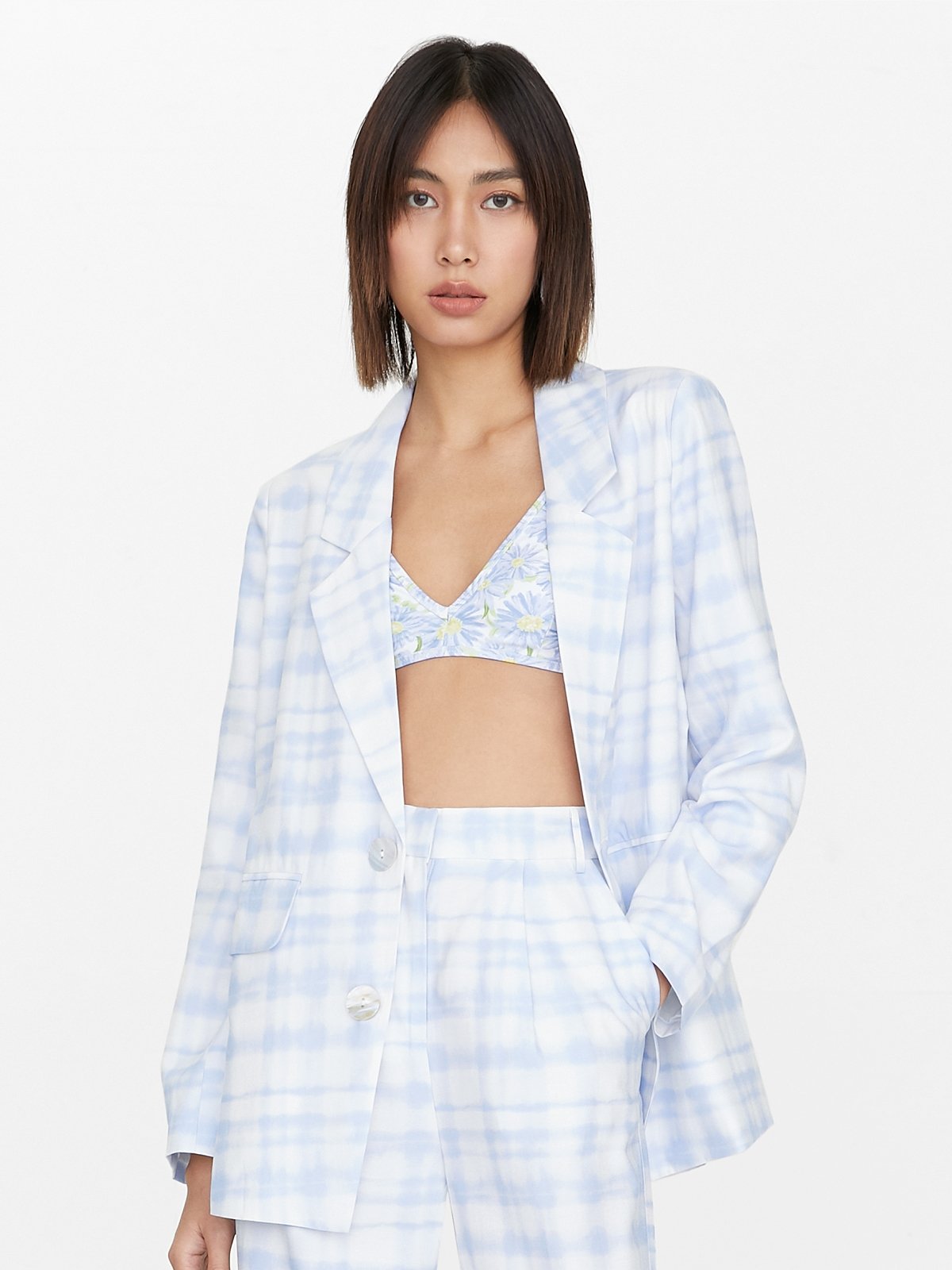 White top plaid blazer