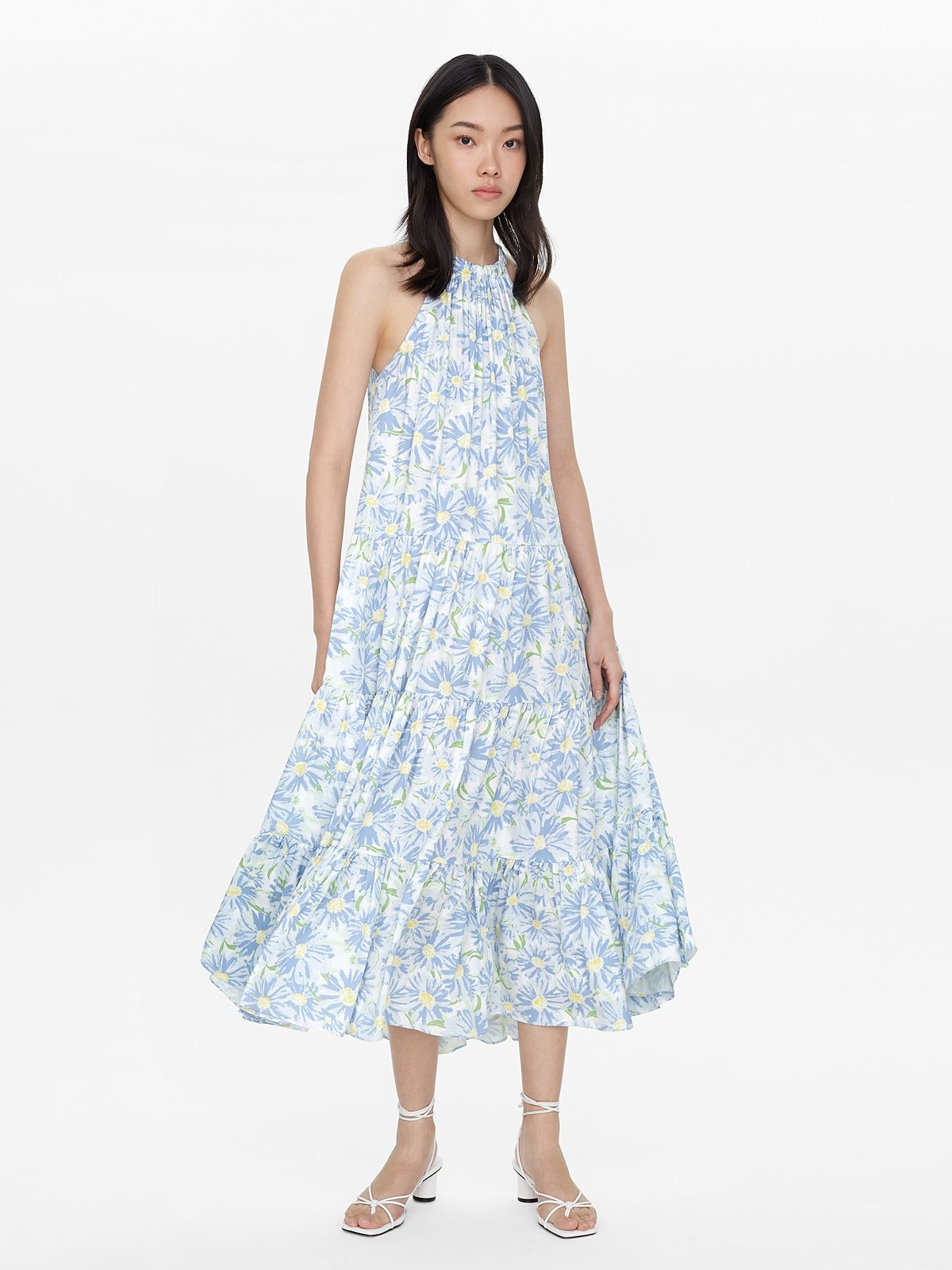 Floral Loose Halter Dress Blue Pomelo Fashion