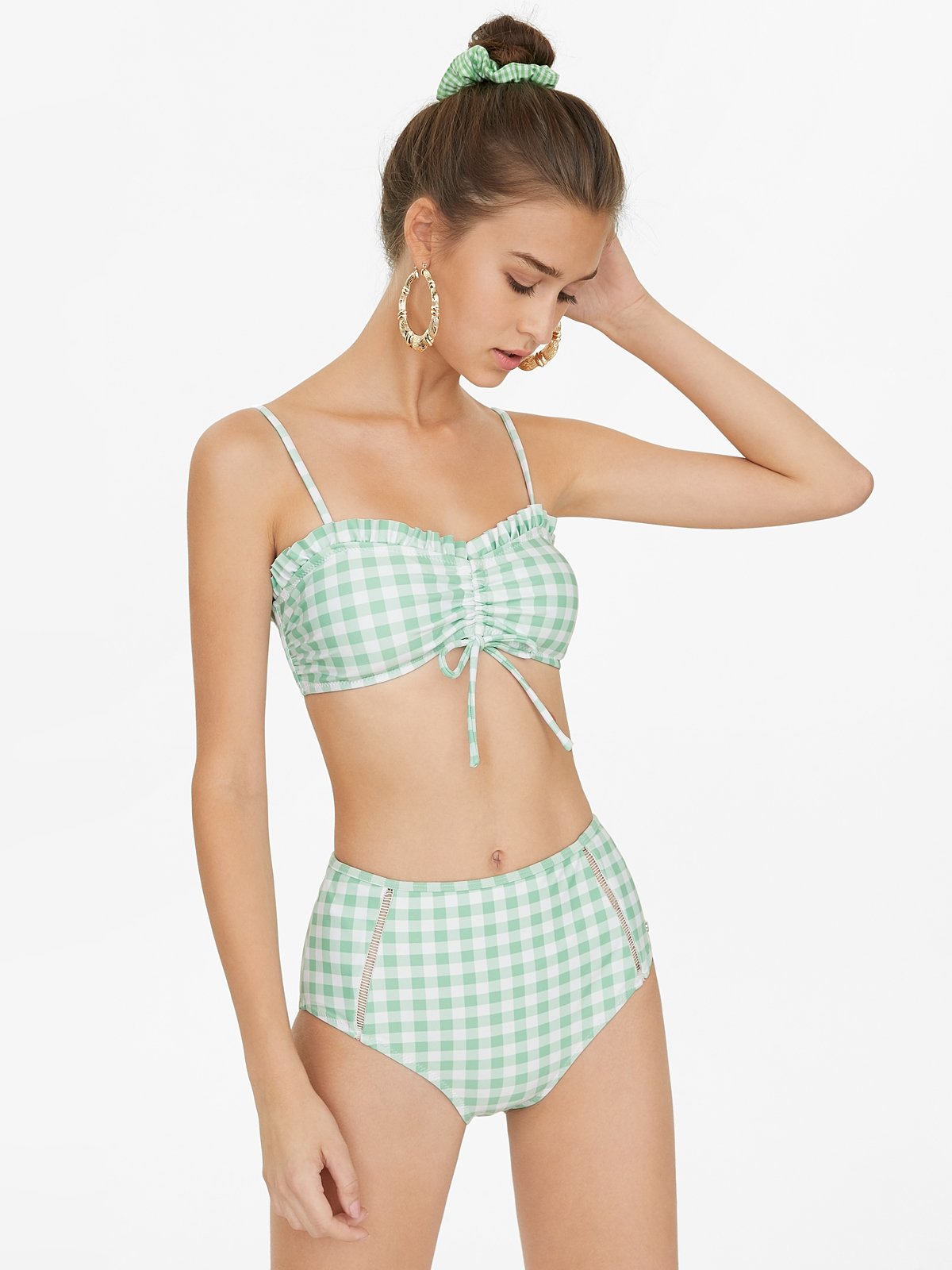 Gingham High Waist Bikini Bottom Green