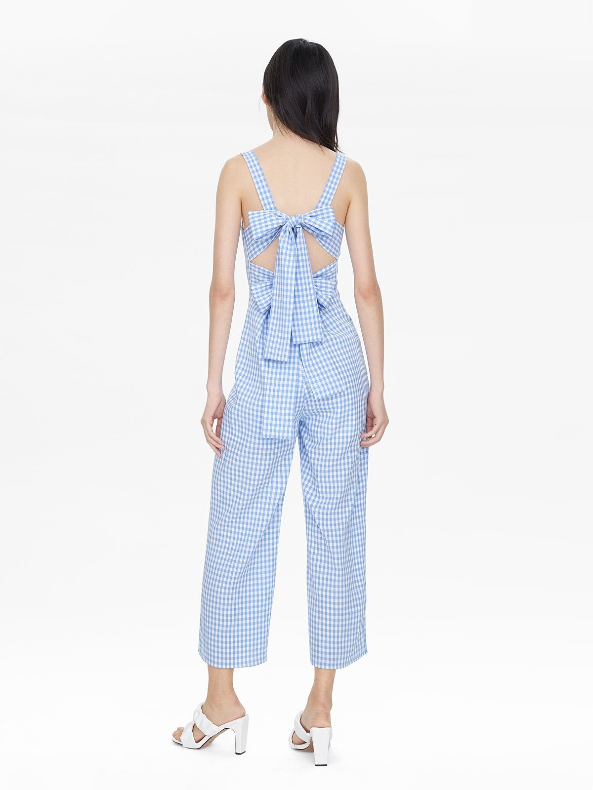 Blue gingham jumpsuit discount