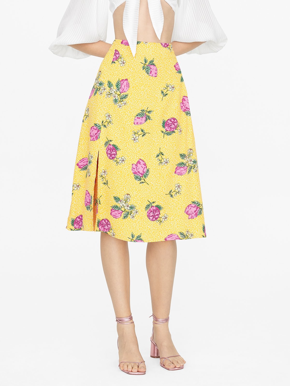 Midi Fruit Print Pencil Skirt Yellow Pomelo Fashion