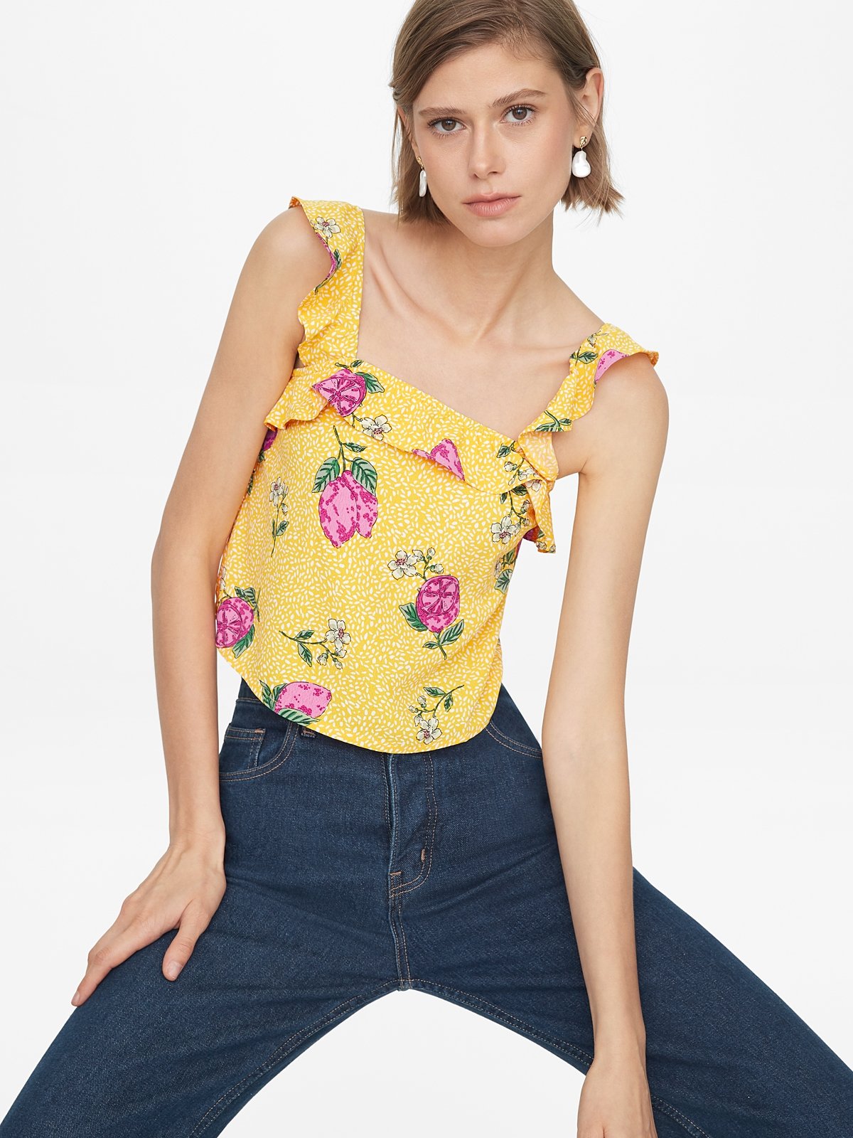 Yellow frill crop top best sale