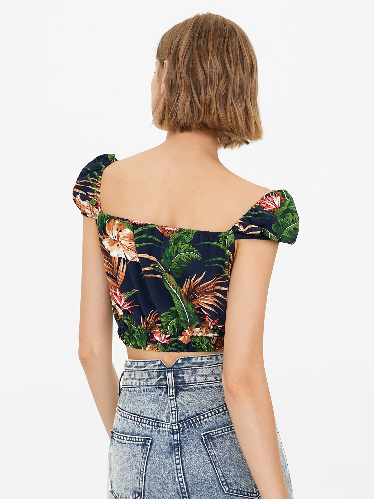 Cropped Hawaiian Print Top Navy Pomelo Fashion