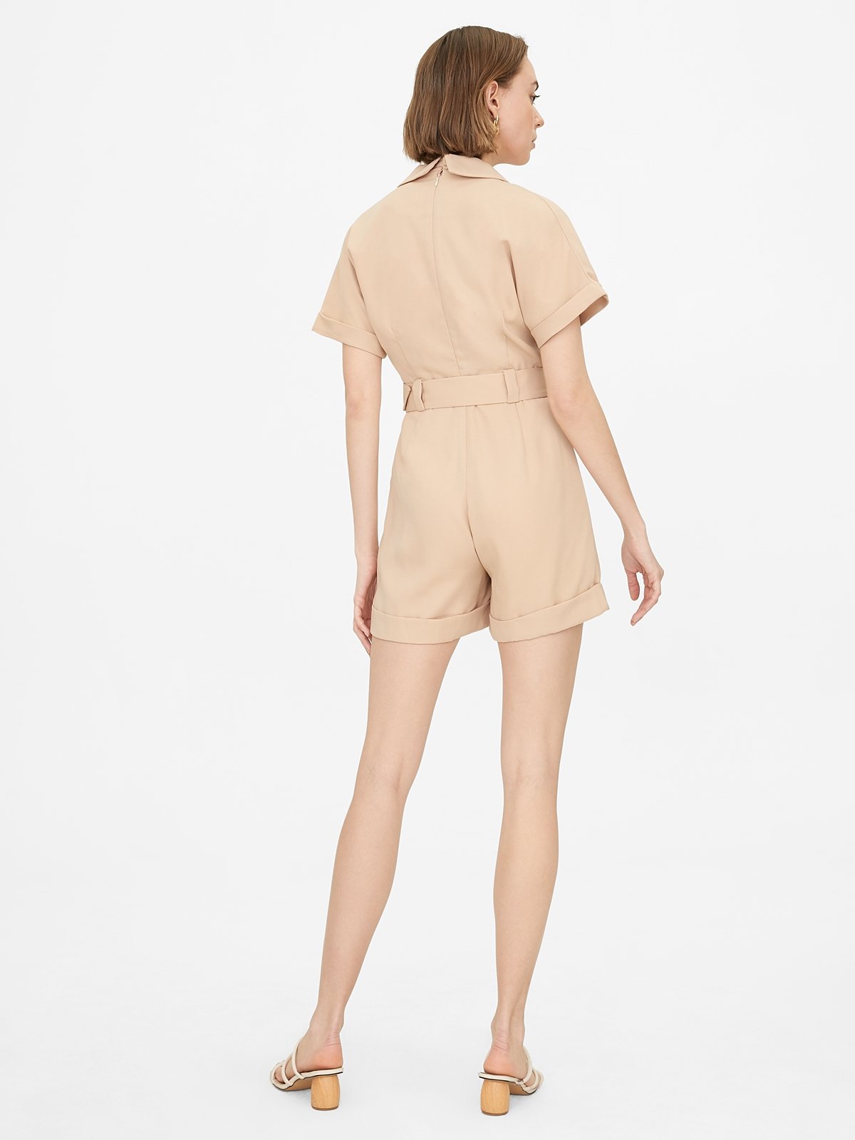 Double Breasted Safari Romper Brown Pomelo Fashion
