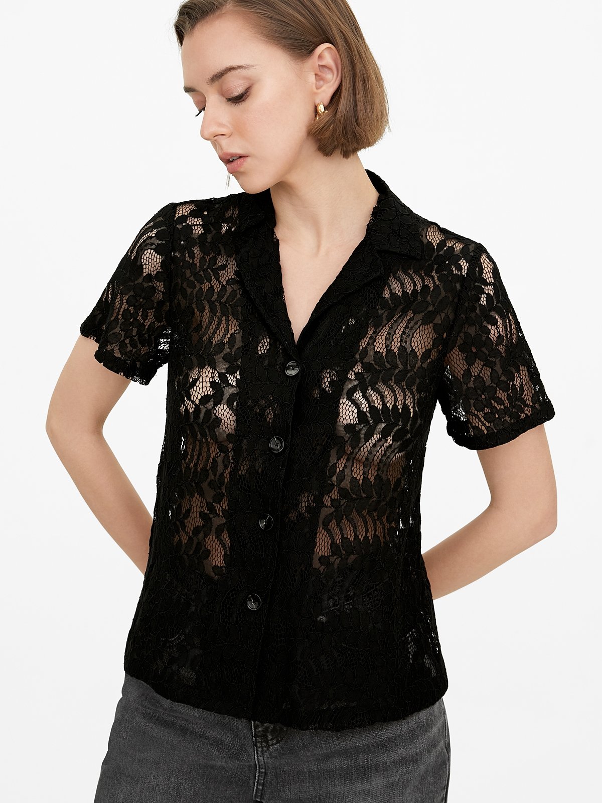 Trendsetting Lapel Button Up Black Shirt Jacket main image 1