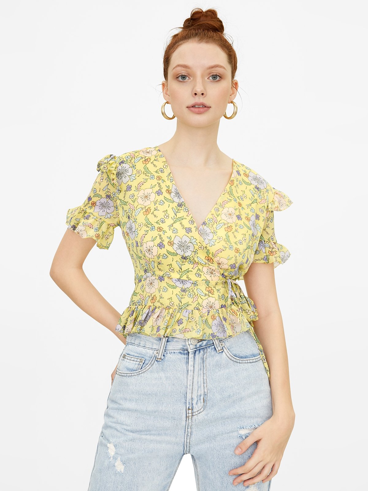 Floral shop ruffle blouse