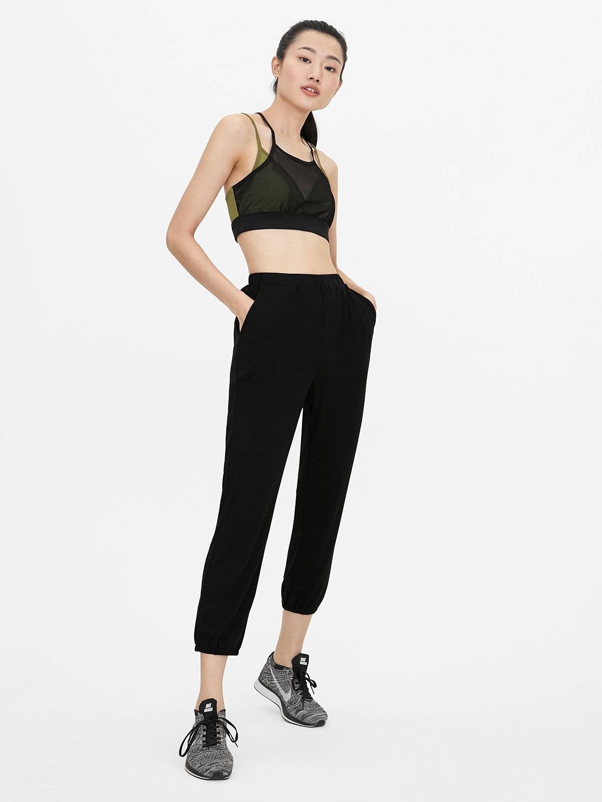 Elastic Waist Cropped Jogger Pants Black Pomelo Fashion