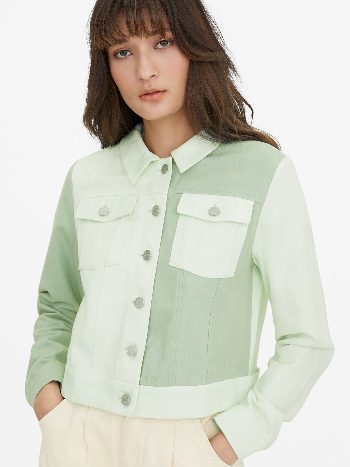 Two Tone Button Up Jacket Green