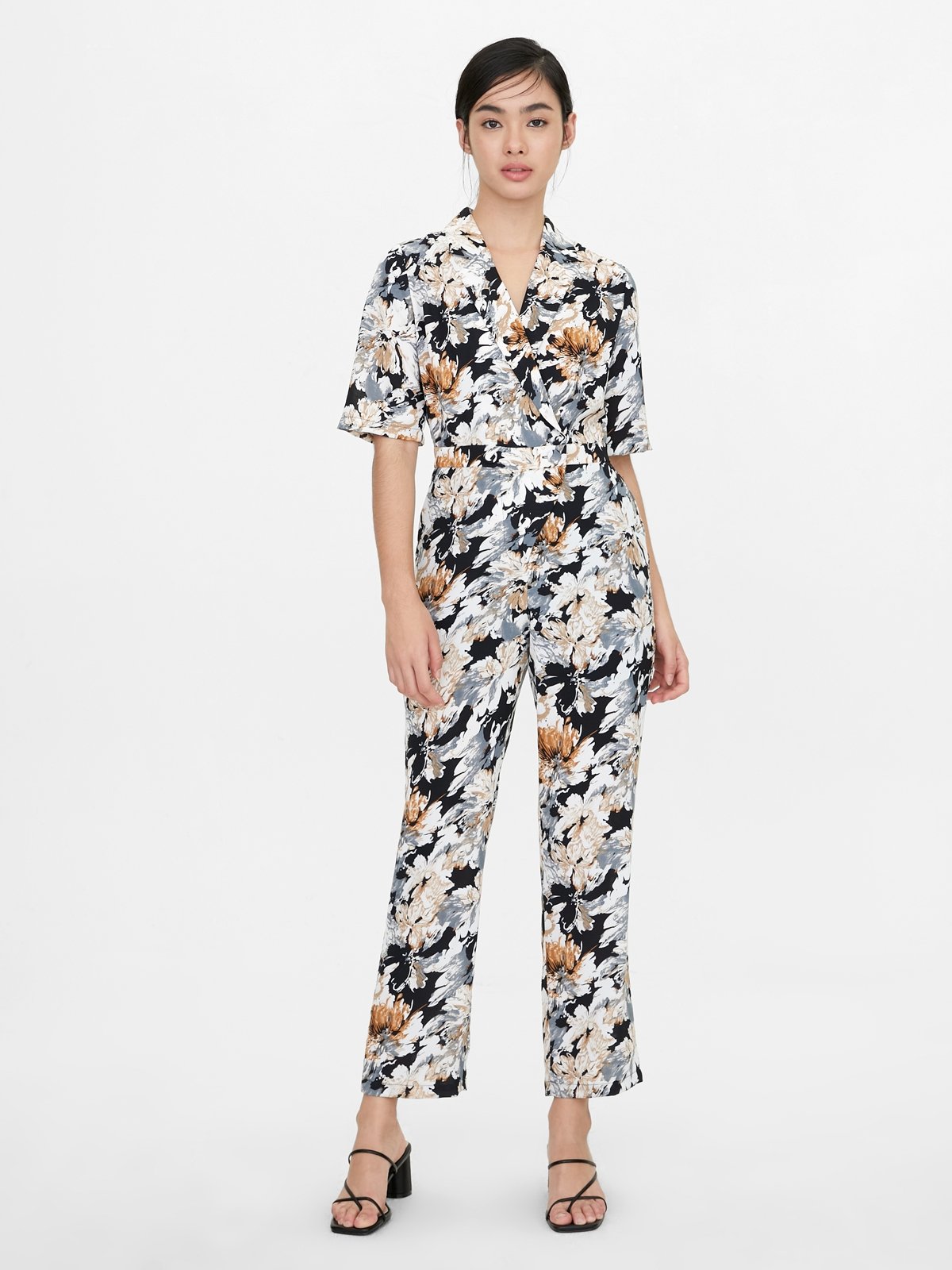 Floral short sleeve jumpsuit hotsell