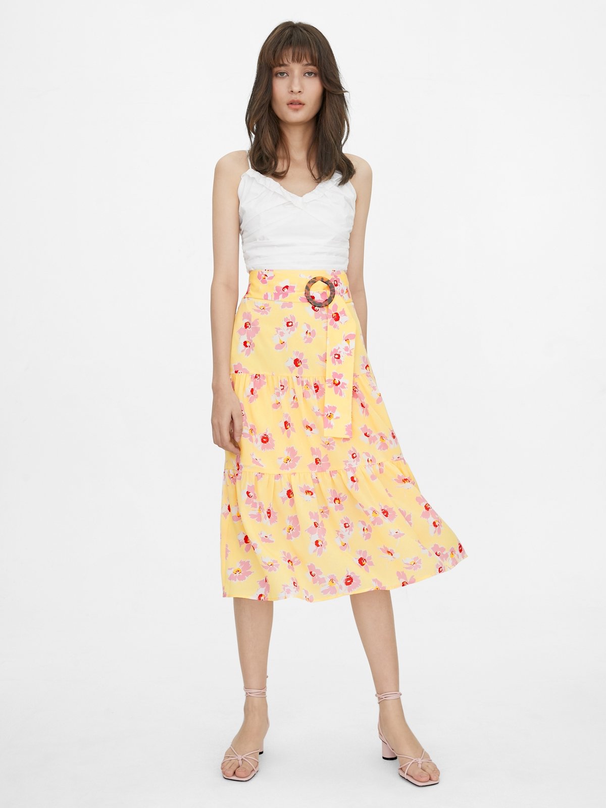 Pink midi skirt yellow outlet