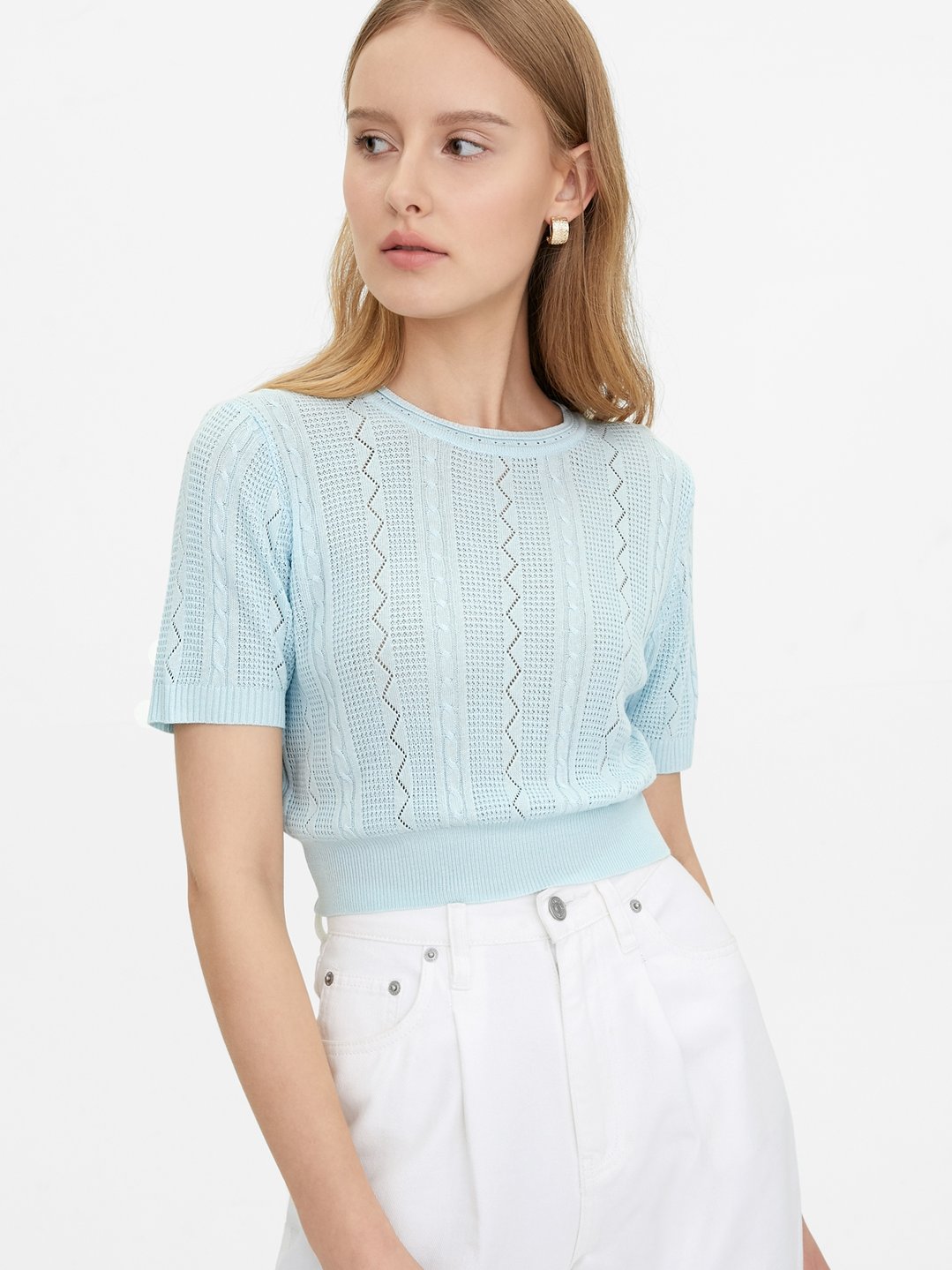 Knitted Crop Top - Blue - Pomelo Fashion
