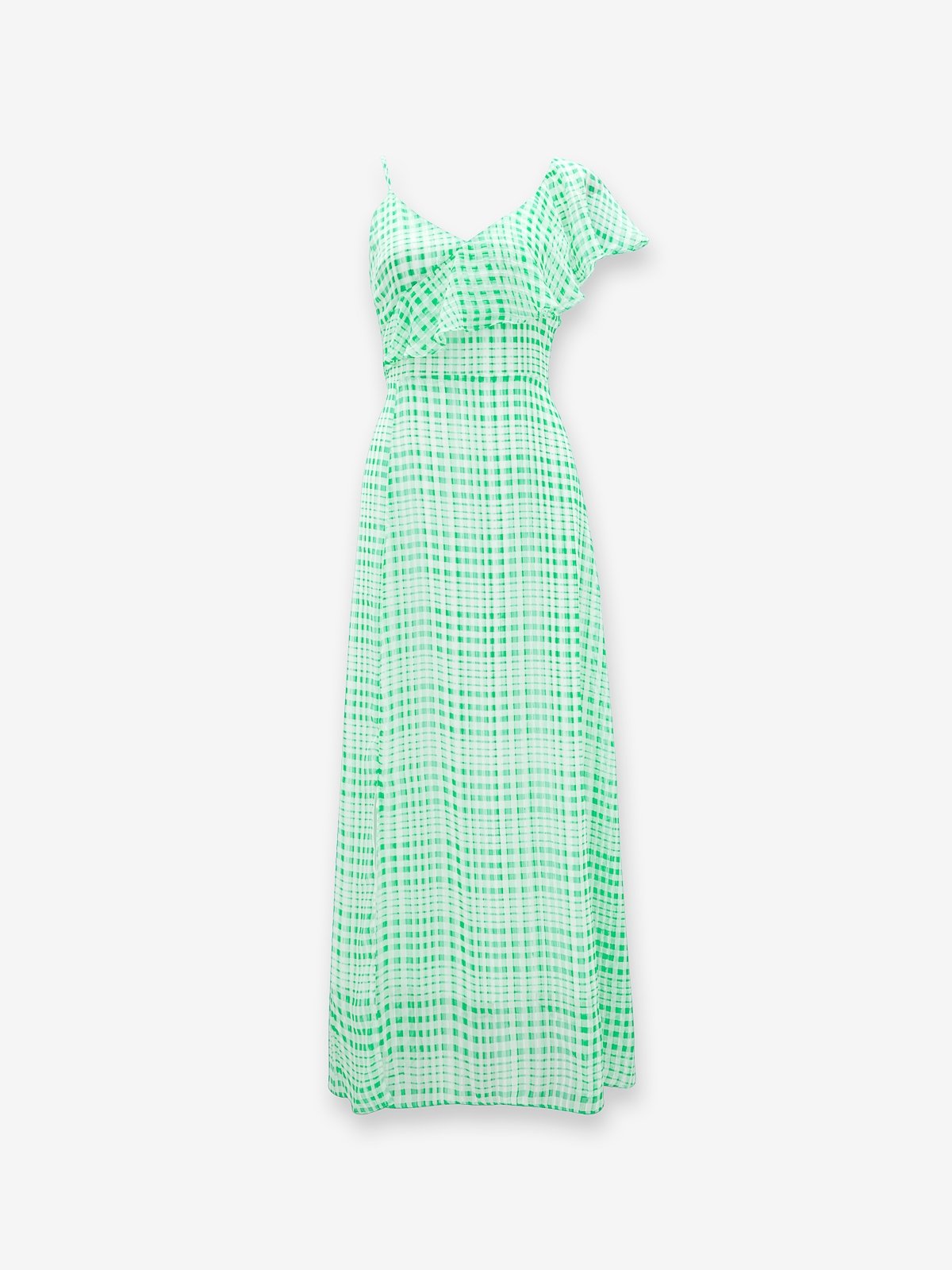 Maxi Gingham Side Ruffle Dress - Green - Pomelo Fashion