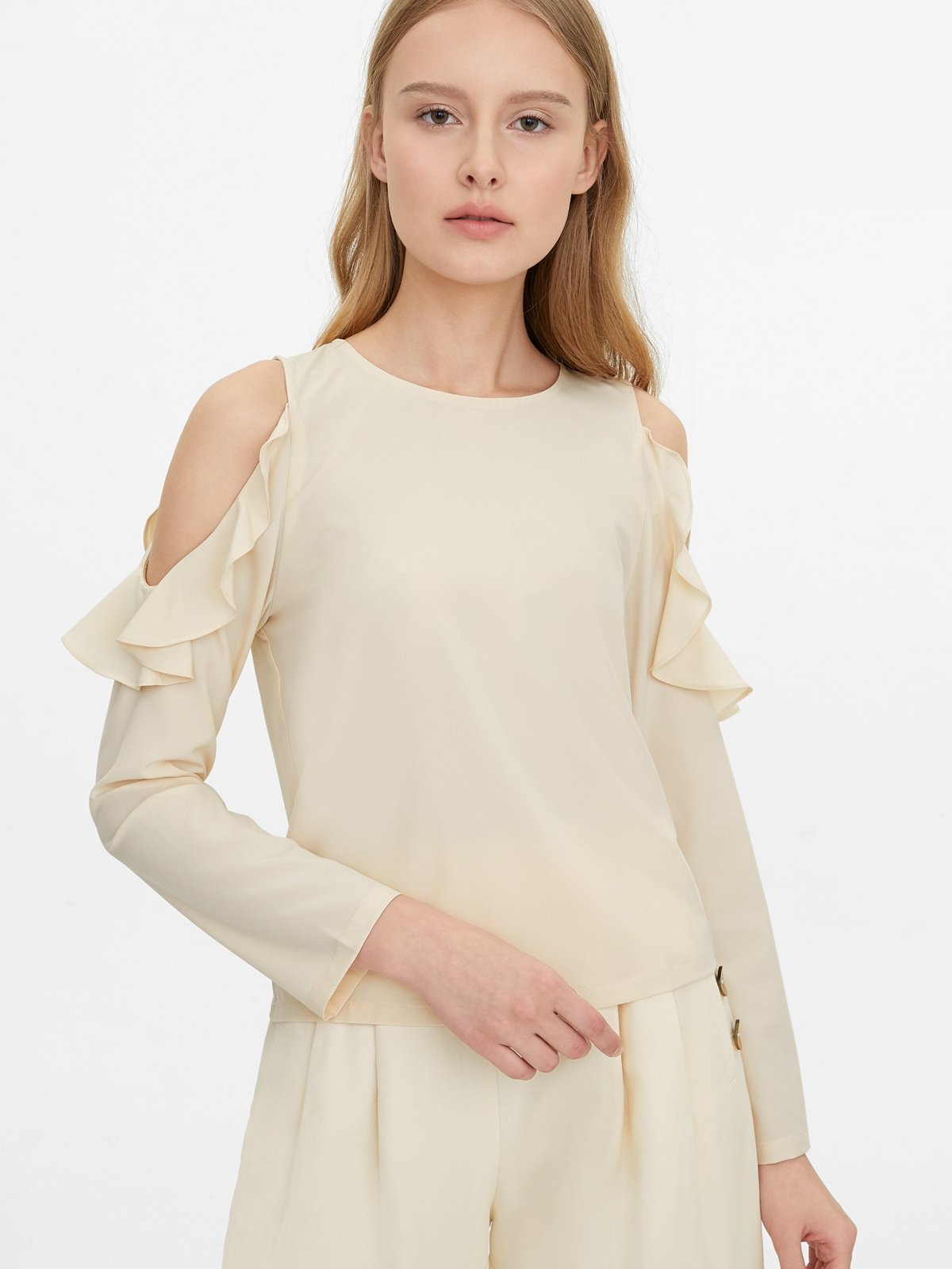 Cold shoulder ruffle 2024 sleeve top