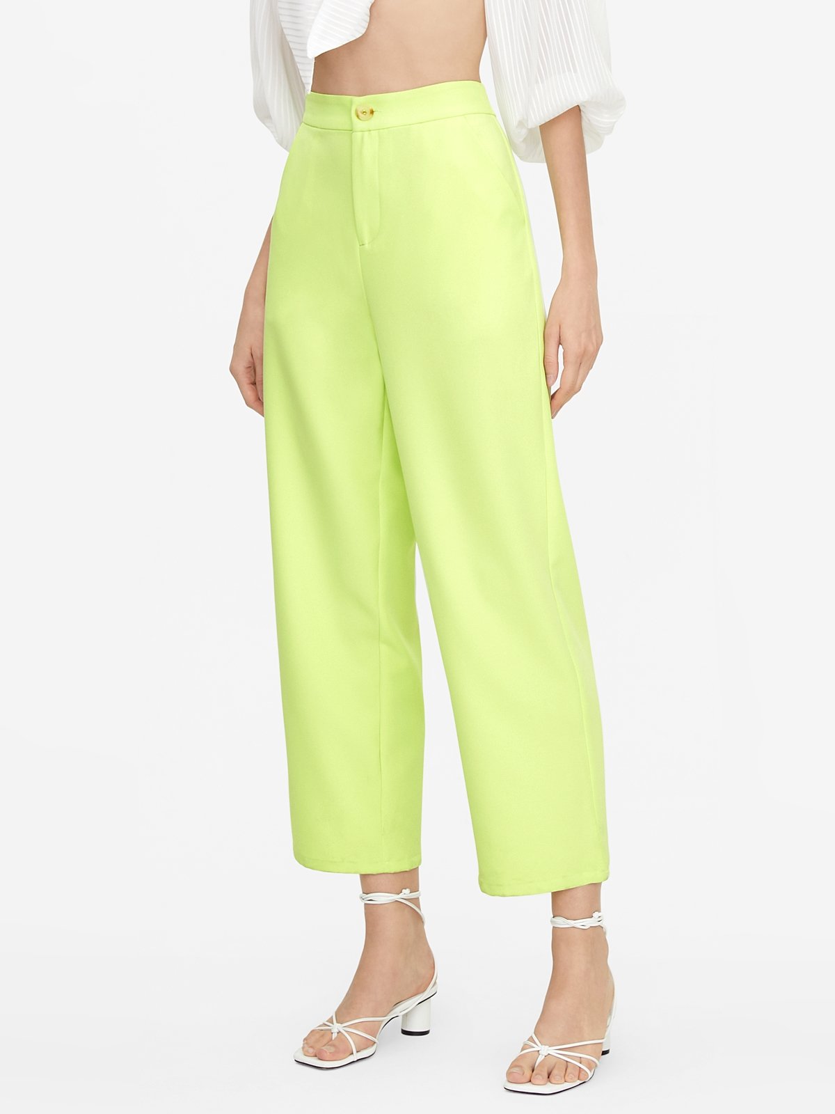 Green wide sales leg cropped trousers