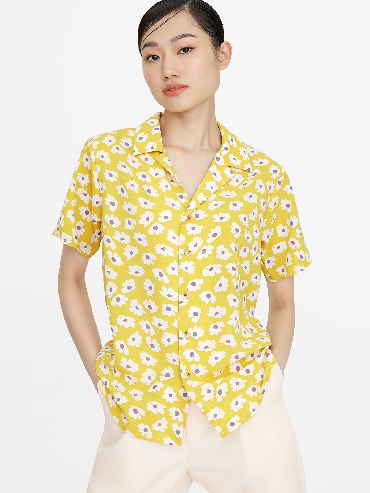 Yellow floral shirt womens top