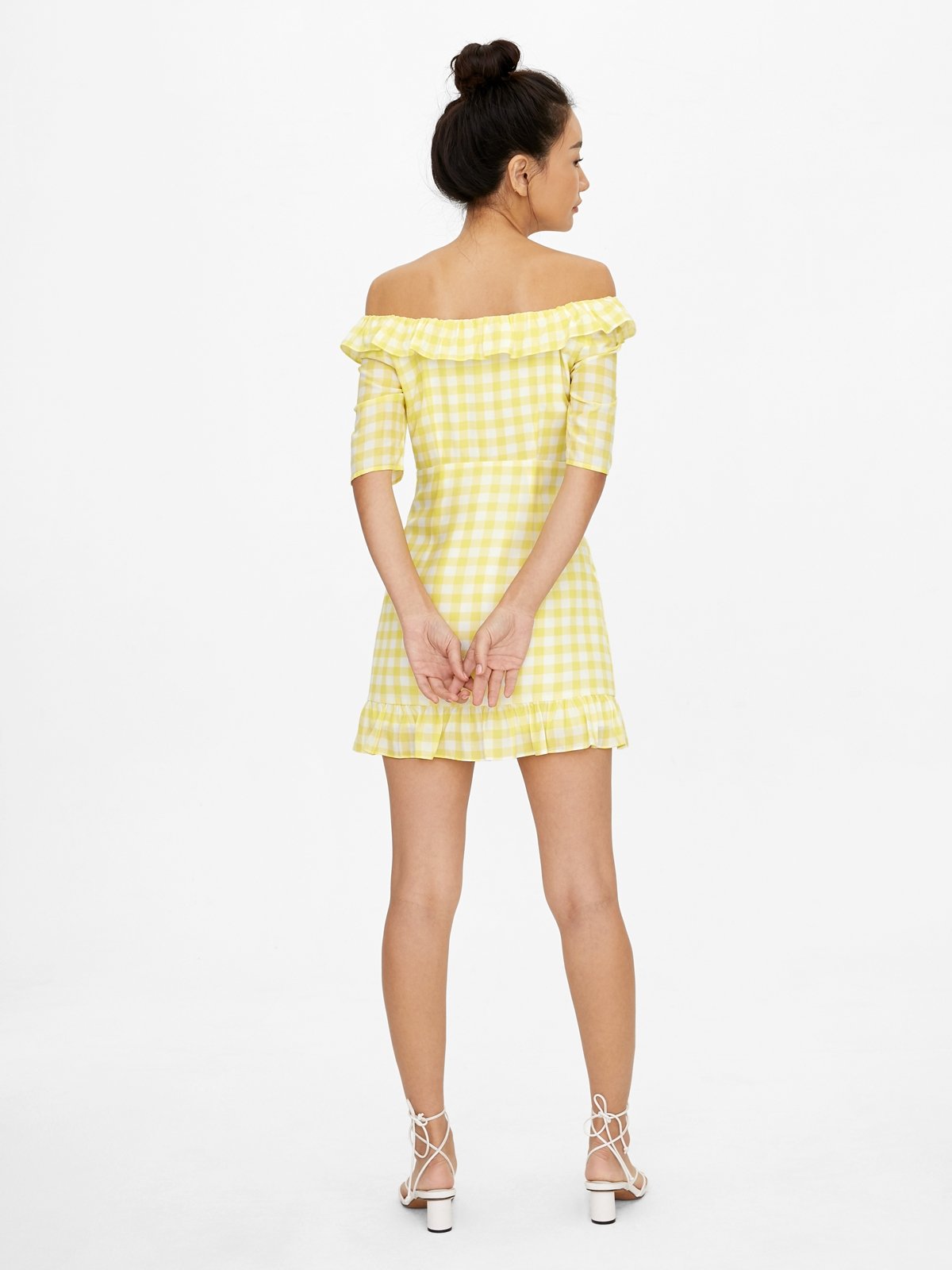 Mini Gingham Ruffled Hemline Dress Yellow