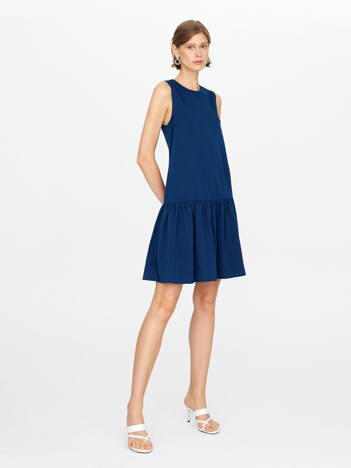 Midi Pleated Hem Dress Navy Pomelo Fashion