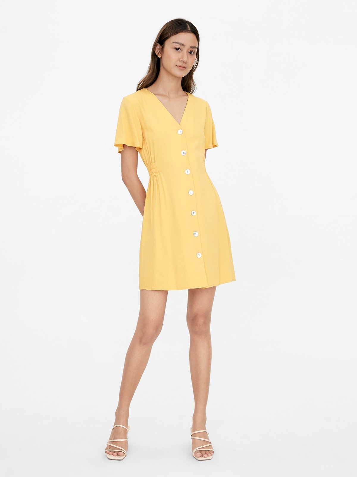 Mustard button cheap up dress