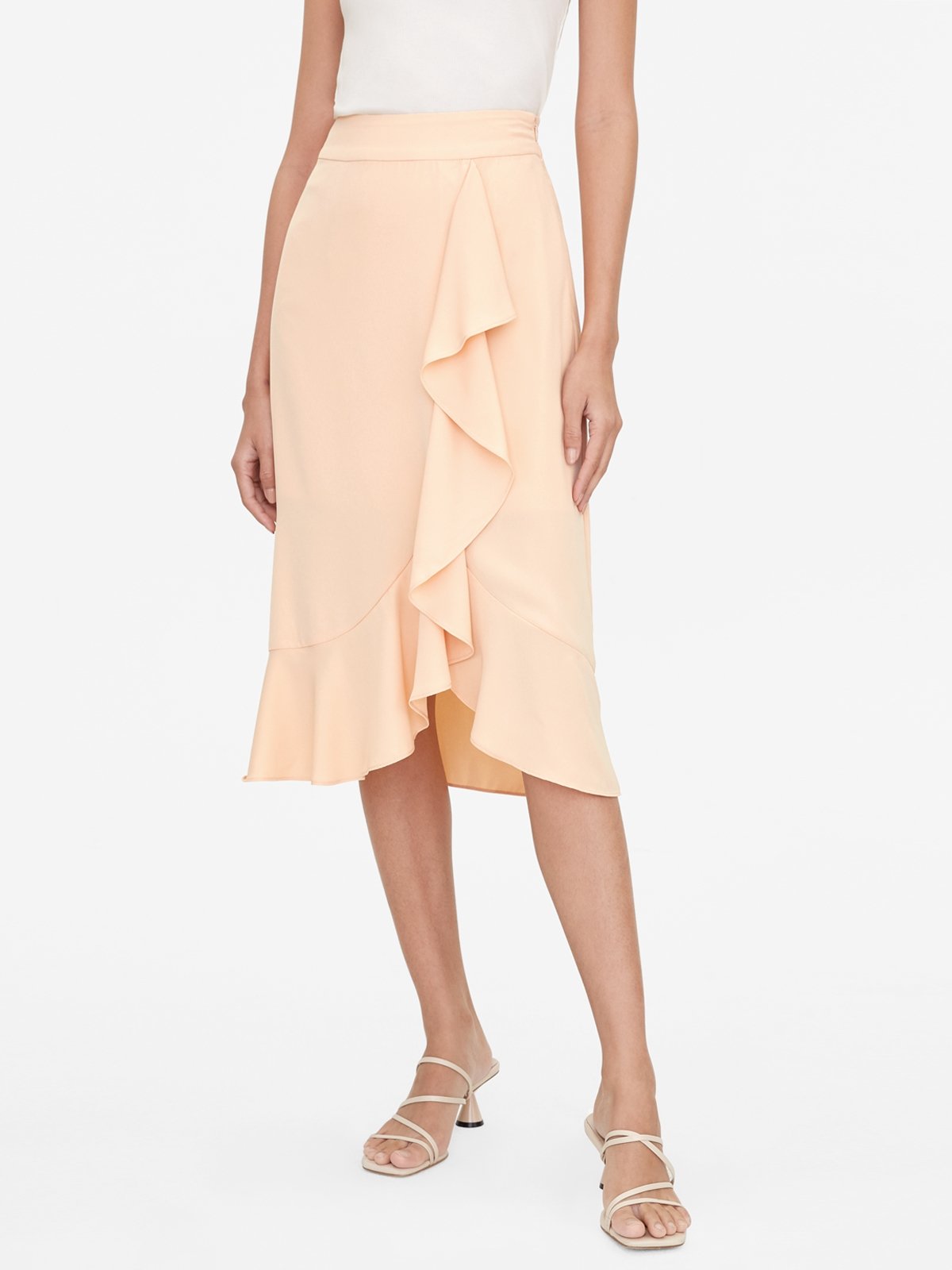 Ruffle Draped Flare Skirt Pink Pomelo Fashion