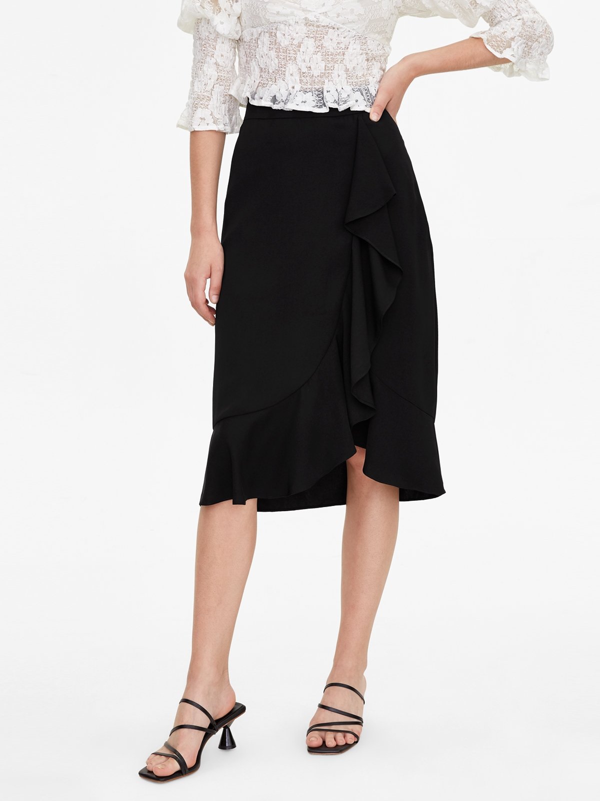 Black ruffle flared clearance skirt