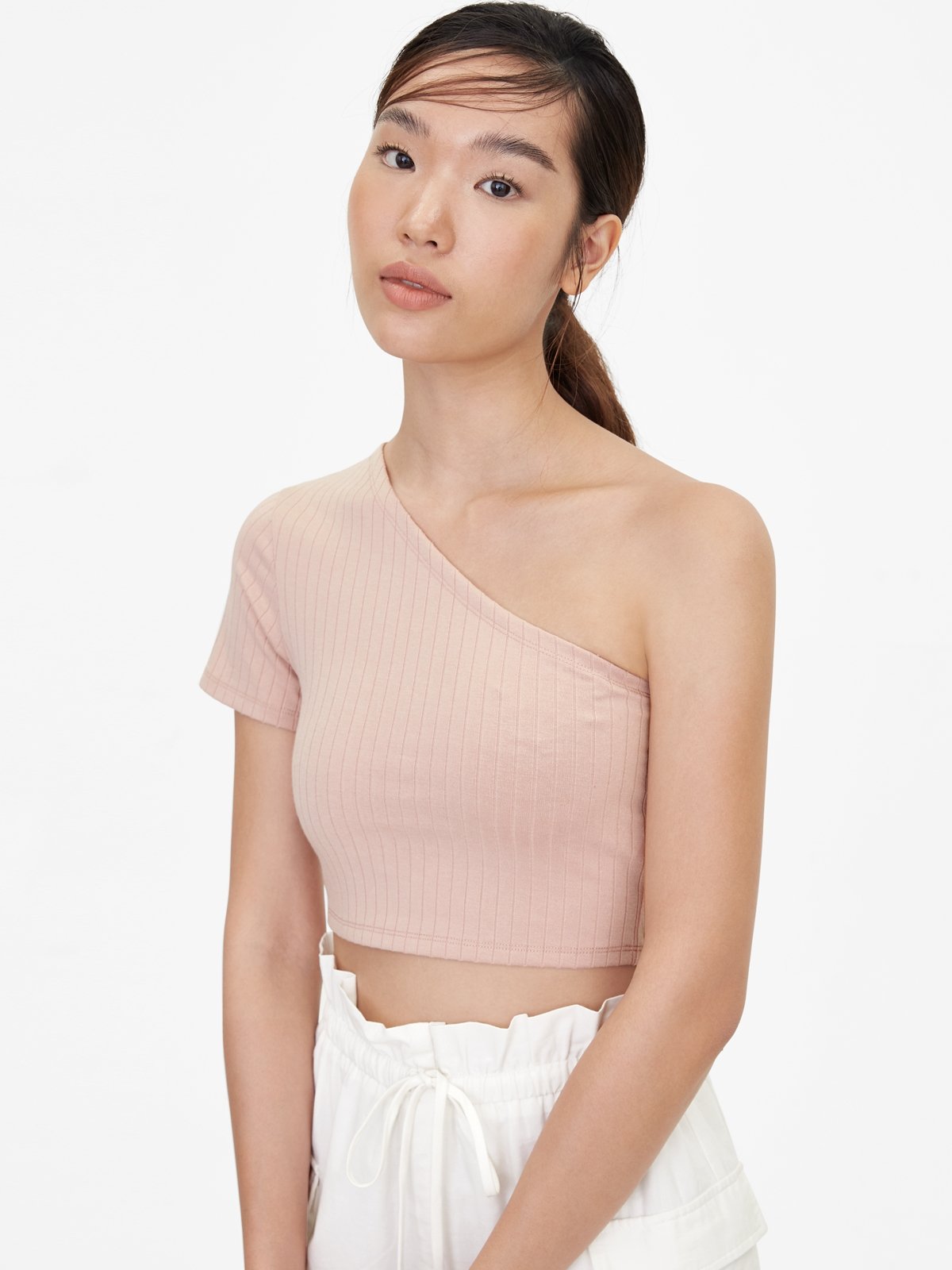 One Shoulder Crop Top Pink Pomelo Fashion