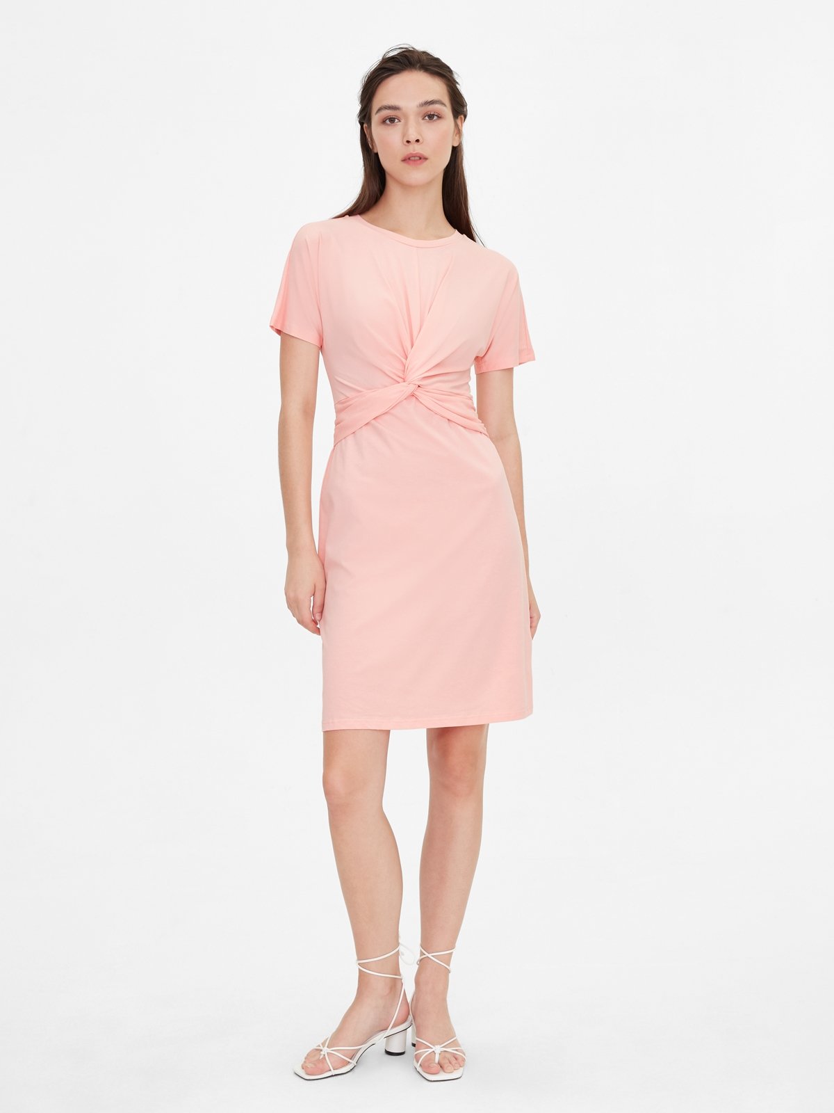 Front Knot Crew Neck Dress Peach