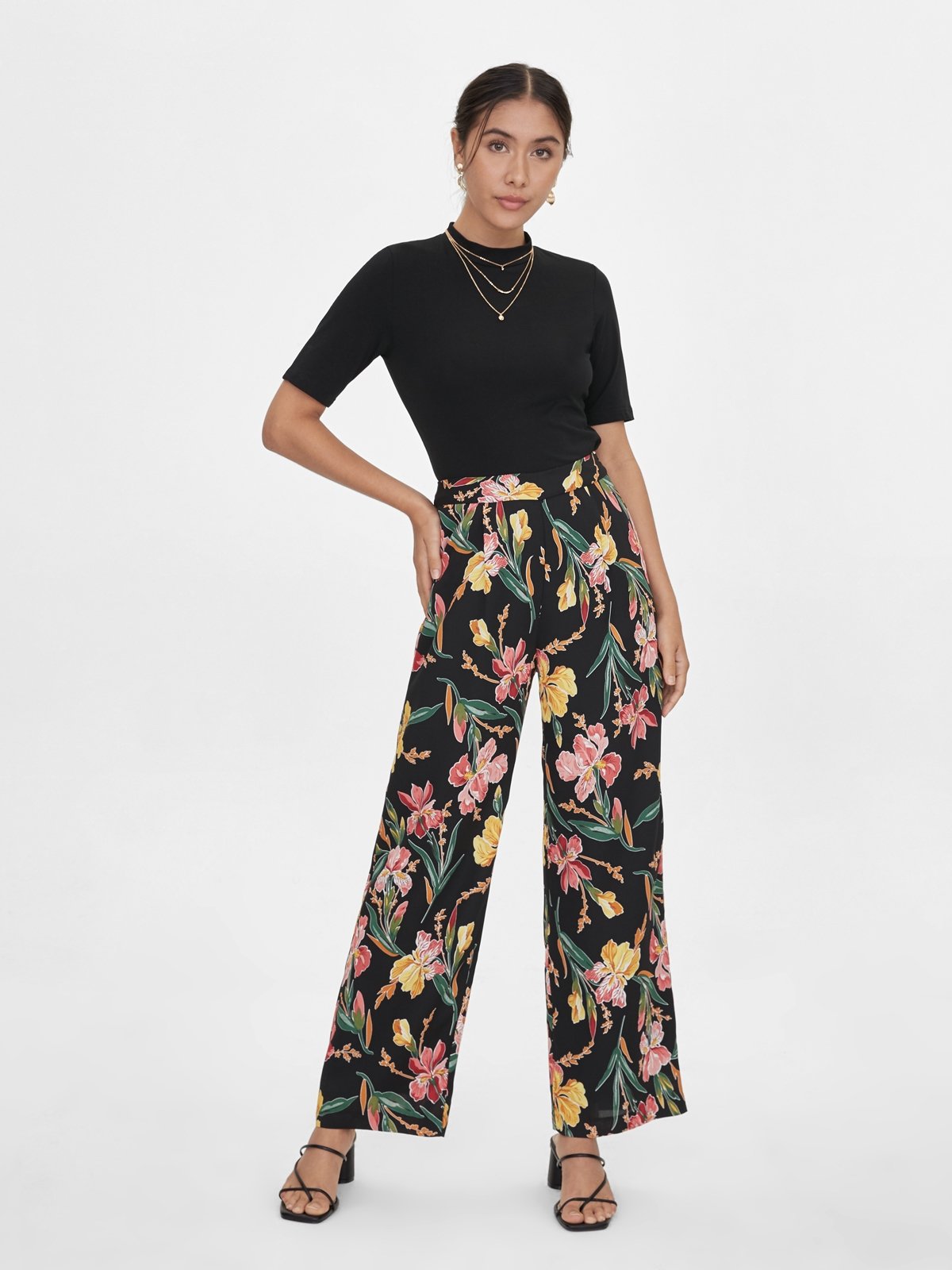 Black floral sales wide leg pants