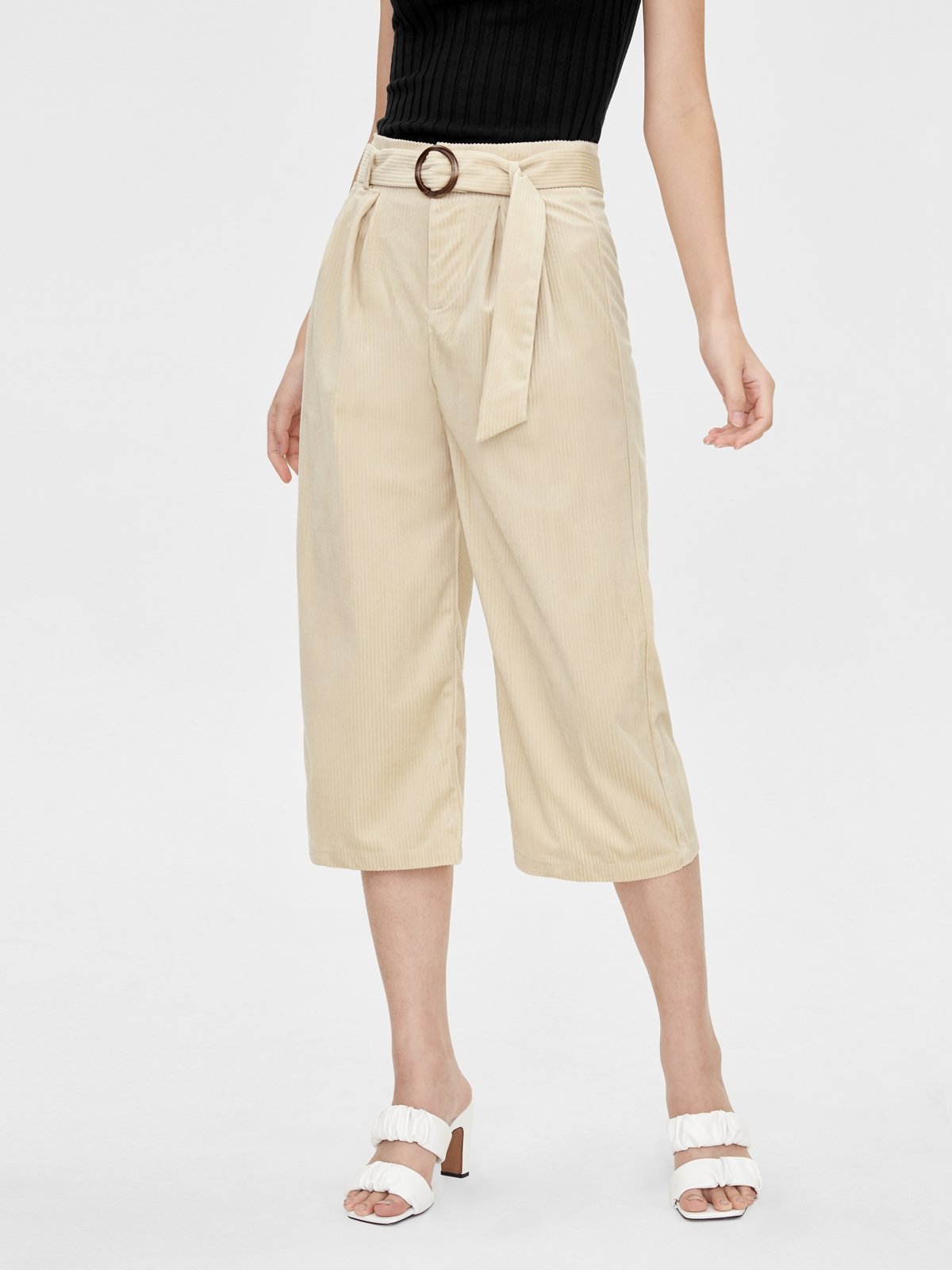Wide-Leg Culotte Pants with Belt main image 1