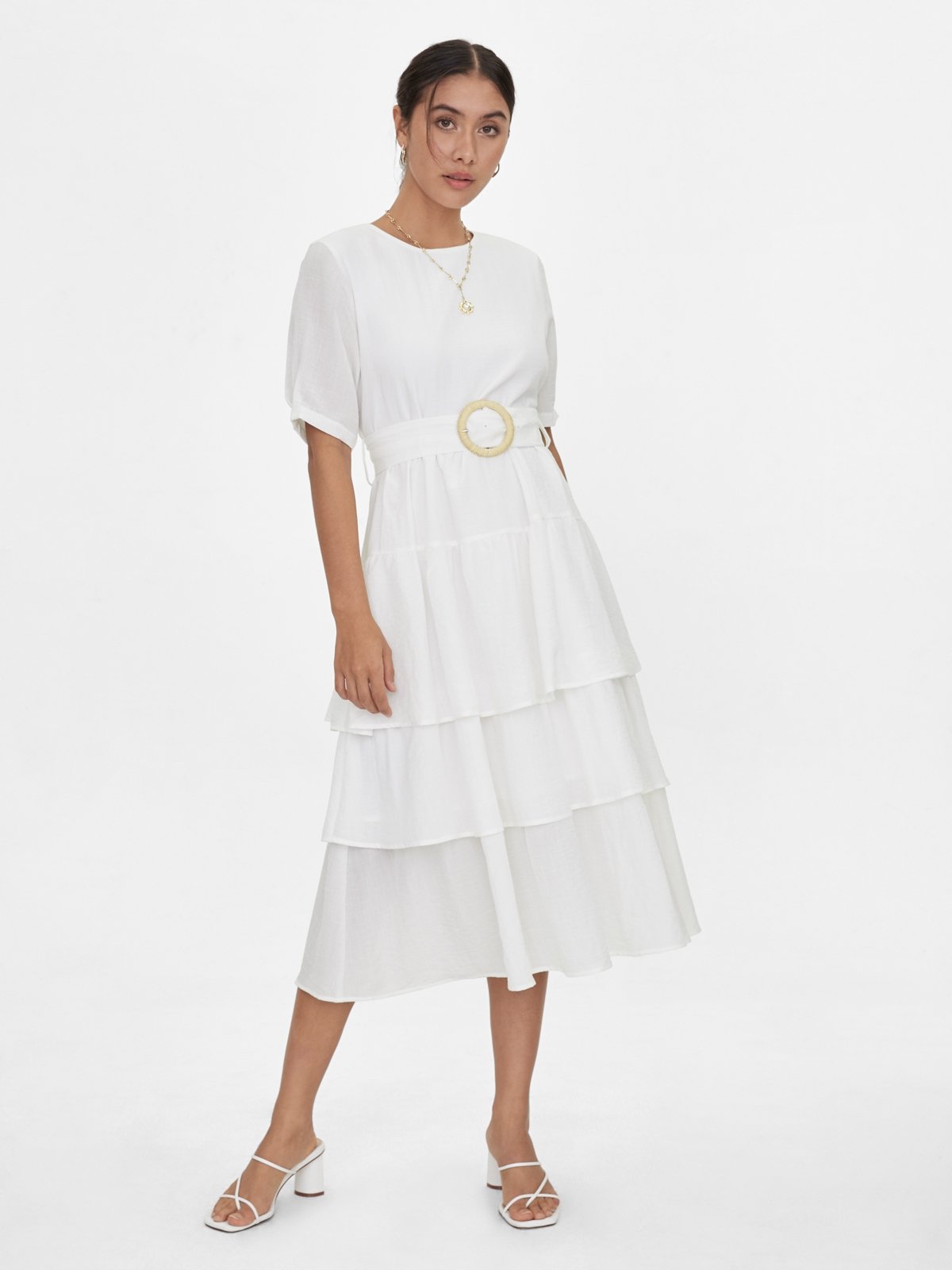 Maxi Layered Ruffle Dress White